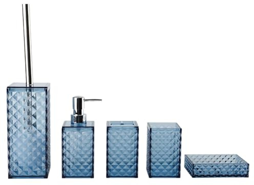 FJMQHU 5 Teiliges Badezimmer Accessoire Set, Seifenspender, Geschenkidee, Badezimmerartikel, Toilettenbürste, Modern, Zahnbürstenhalter Und Seifenschale, Dunkelblau