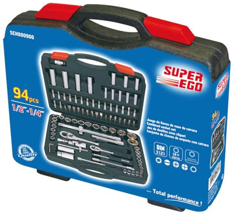 Super Ego SEH000900 Juego Llaves Vaso 1/4 y 1/2 94cs s.e, Cromado