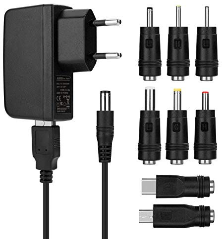 Aukru 8 en 1 Chargeur USB 5V 2A Adaptateur Secteur avec 8 Embouts Connecteur à d'écoupage pour différents appareils -Noir