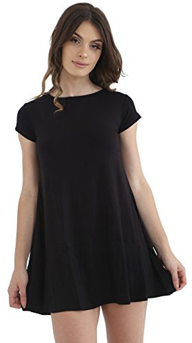 GW CLASSY OUTFIT Women's Cap Sleeve Swing Dress Ladies Casual Summer Dresses Plain & Printed Midi Swing Dress UK Size 8-26 (12-14, Black)