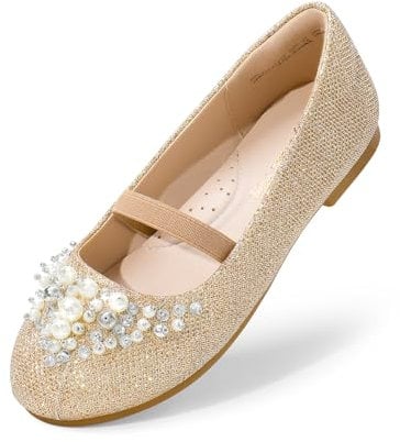 DREAM PAIRS Girl's Toddler/Little Kid/Big Kid Aurora-03 Mary Jane Ballerina Flat Shoes,Size 6 Little Kid,Gold/Glitter,AURORA-03
