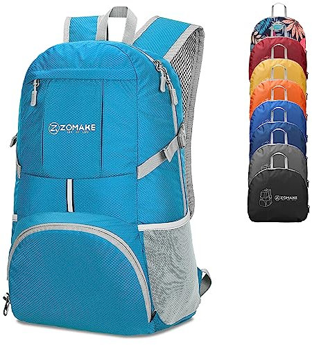 ZOMAKE 35L Leicht Faltbarer Rucksack Packbare Backpacks,Kleiner Rucksäcke Wanderrucksack Wasserdicht für Damen Herren Outdoor Wandern(Hellblau)