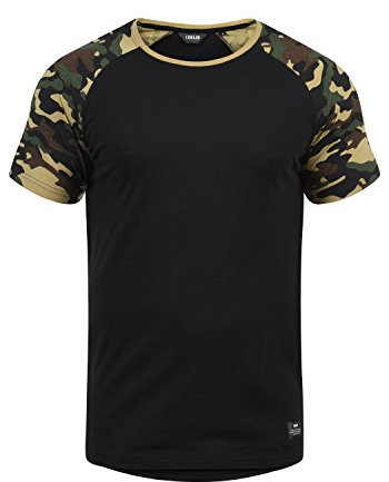 Solid SDCahil Herren T-Shirt Kurzarm Shirt mit Rundhals-Ausschnitt Camouflage-Muster Baumwollmischung Regular fit, Größe:XL, Farbe:Black Dusty (D9000)