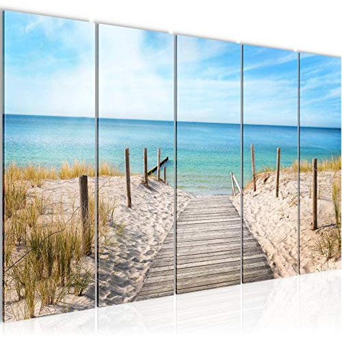 Runa Art Bild Strand Meer Wandbilder auf Vlies Leinwand 5 Teilig Wanddekoration Schlafzimmer Wohnzimmer 609756a
