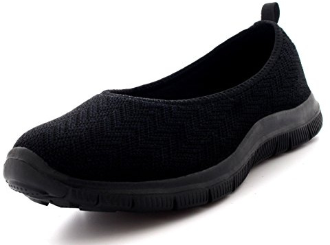Get Fit Womens Workout Running Walking Lightweight Slip On Yoga Comfort Trainers - Black/Memory Foam - UK5/EU38 - BS0401