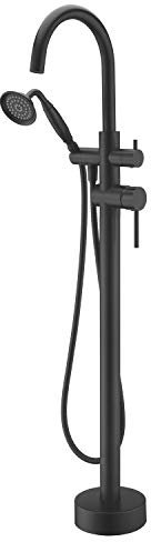 Wowkk Wannenfüller, freistehend, Badewannenarmatur, Bodenmontage, Messing, Badezimmer-Wannenarmaturen mit Handbrause, Schwarz