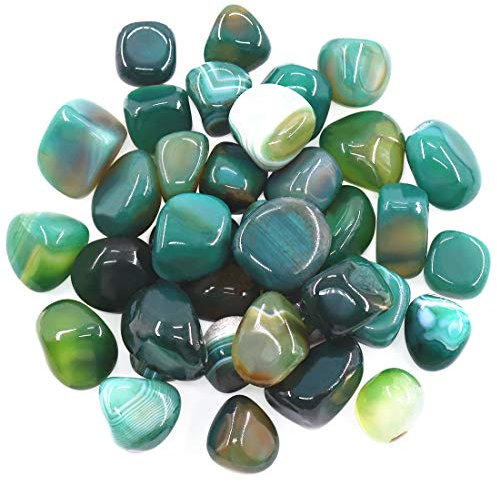 Hilitchi Green Agate Stone Tumbled Stones for Plants Cacti & Succulents Bedding, Vase Filler, Landscape Bottom Decoration (About 1lb(455g)/Bag)