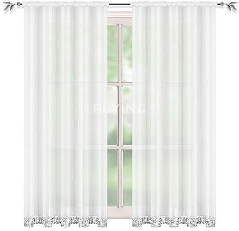 TOP Fertig-Gardine aus Voile NEU Top Design Gardinen mit Kräuselband Set Schöne Boho Gardinen Küche-Gardine mit Kräuselband LB-224-A (145 x 235 cm)
