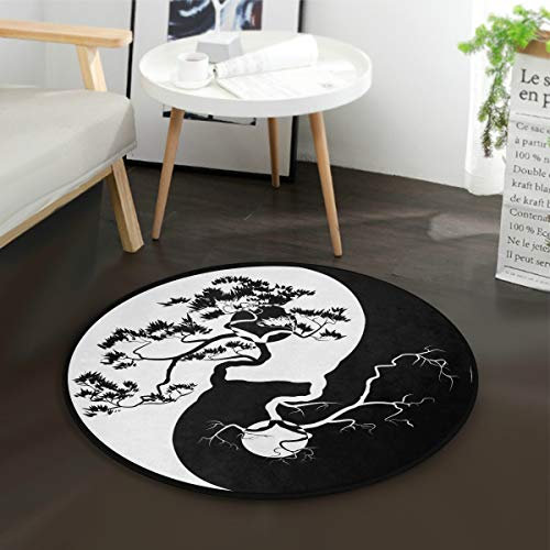 Mnsruu Tapis rond motif arbre Yin et Yang chinois pour salon, chambre à coucher, 92 cm de diamètre
