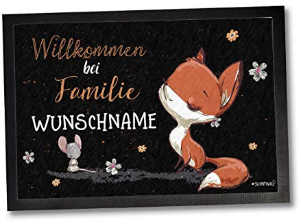 Sunnywall Fußmatte - personalisiert 60 x 40 cm - Fuchs Maus sitzend Willkommen