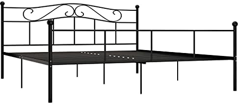 vidaXL Cadre de Lit Sommier à Lattes Lit Double Adulte Cadre à Lattes sur Pied Chambre à Coucher Maison Intérieur Noir Métal 180x200 cm