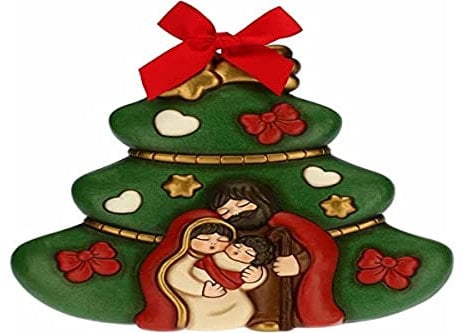 THUN - Formella Albero di Natale con Sacra Famiglia - Decorazioni Natale Casa - Formato Grande - Ceramica - 25,1 x 4,3 x 25,4 h cm