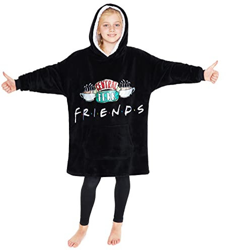 FRIENDS Serie TV Felpa Ragazza, Felpa Coperta Oversize di Pile con Cappuccio, Blanket Hoodie Central Perk, Merchandise Ufficiale (Nero)