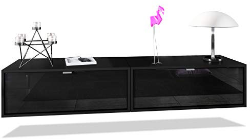Vladon TV Board Lana 80 Mobile da Parete Porta TV 80 x 29 x 37 cm, Struttura in Nero Opaco, Frontali in Nero Lucido | Ampia Scelta di Colori