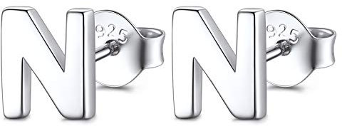 FOCALOOK Buchstabe N Ohrringe Silber Initiale Letter Ohrstecker Silber 925 Ohrpiercing Damen Mädchen Ohrringe Buchstabe Schmuck Accessoire