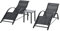 Outsunny Set de 2 Tumbonas Jardín Exterior con Mesa Auxiliar de Vidrio Templado Tumbonas con Respaldo Reposabrazos para Patio Piscina Terraza Exterior Negro