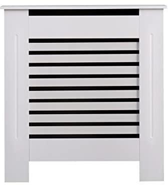 AVC Designs Radiator Cover Modern MDF Wood White Horizontal Slat Living Room Bedroom Hallway Cabinet (Small White)