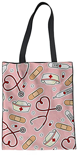 Showudesigns Baumwolltasche Jutebeutel mit Krankenschwester Print Stoffbeutel Langen Henkeln 34x42cm