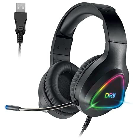 DR1TECH GrayEagle Cuffie da Gaming Professionale LED RGB per PC con Filo USB e Microfono - 7.1 Surround Sound - Cuffie Over Ear Driver 50mm (IMMERSIONE TOTALE) [Amazon Exclusive]