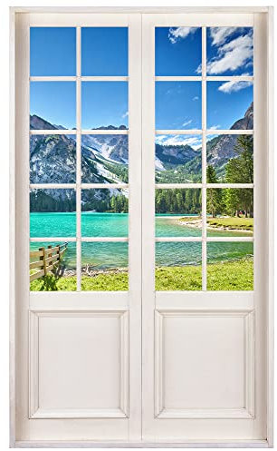 Wandtattoo 120 x 200 cm - Terrassentür mit Ausblick auf Pragser Wildsee - Wandsticker