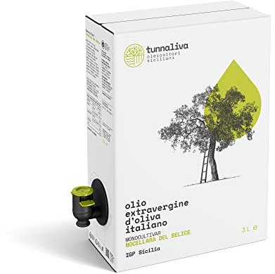 Olio EVO Tunnaliva - Olio Extra Vergine di Oliva Italiano - 100% Nocellara del Belice - IGP Sicilia - Bag-in-box 3L