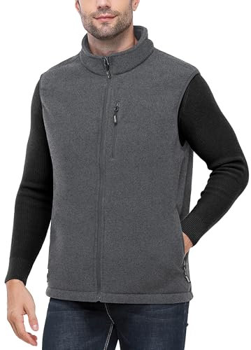 Outdoor Ventures Gilet in pile da uomo Full Zipp, caldo gilet da uomo, senza maniche, con 5 tasche, Atumngsaktivaktiven, per escursioni, campeggio, grigio., M
