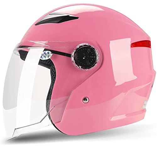 Open Face Moto 3/4 Demi Casque Rétro Vintage Scooter Jet Casque avec pour Adultes Hommes et Femmes avec Visière Anti-buée Approuvé Dot/ECE,Rose,One Size