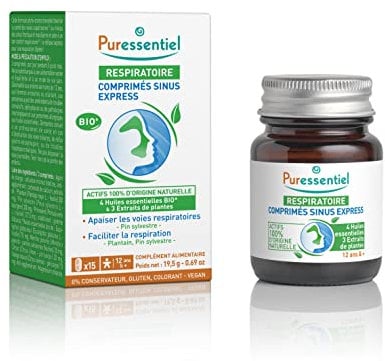 Puressentiel - Respiratoire - Comprimés Sinus Express - Huiles essentielles et extraits de plantes - Favorise la santé des voies supérieures au niveau des sinus frontaux et maxillaires - 15 comprimés