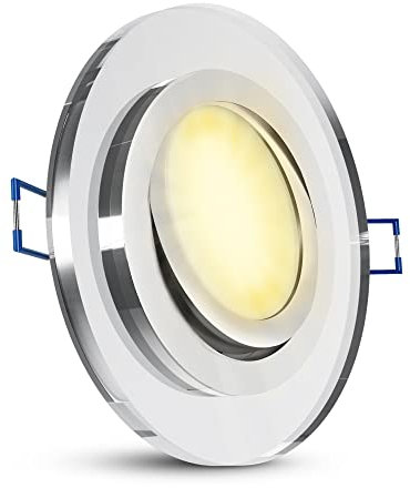 SSC-LUXon flacher Glas Einbaustrahler schwenkbar inkl. LED Leuchtmittel 4W warmweiß 230V - Deckenleuchte rund Einbau spiegelnd