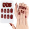 24PCS Faux Ongles Courts Rouges Sticker Rond Nail Art Couverture Complète Avec Autocollant à Ongles Accessoires Bricolage Ongles de Ballerine avec Colle Cadeau Femme Fille Noël (Rouge)