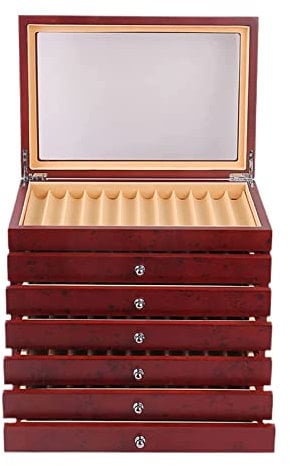 Pen Box Organizer, 7-Layer Pen Display Case 78 Slots, Fountain Pen Presentation Box Organizer Wood Storage Collection Tray Drawer Case Pens Holder with Glass Window Lid