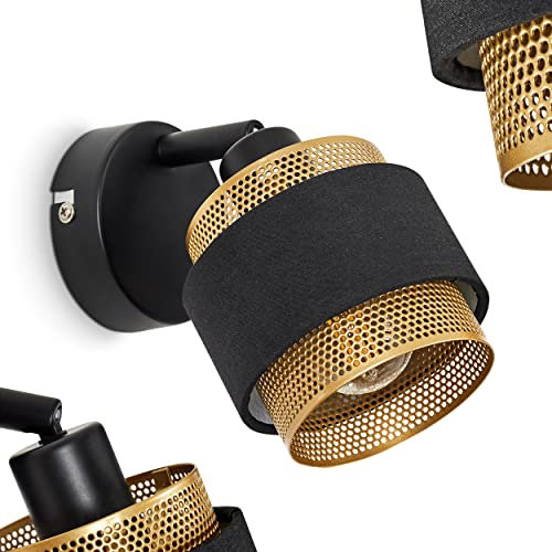 HOFSTEIN Wandleuchte Regueira, moderne Wandlampe aus Metall/Stoff in Schwarz/Goldfarben, verstellbarer Wandspot 1-flammig im angesagten Retro/Vintage-Design (Ø 10 cm), 1 x E14, ohne Leuchtmittel