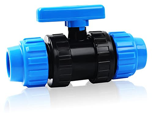MaxEarn 32 mm Kunststoff Schnellverbinder PP-Fittings, PE Rohr Kugelhahn Verschraubung für PE-Rohr Klemmverbinder, Schlauchanschlüsse Kugelventil mit Blauer Kappe