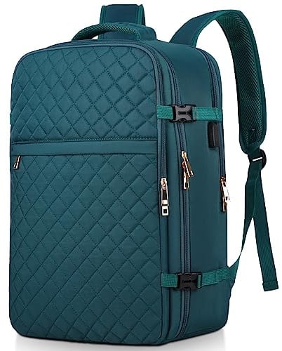 MOMUVO Ryanair Handgepäck 46x31x20, Reiserucksack Handgepäck Flugzeug mit 17.3 Zoll Laptopfach und USB Ladeanschluss, Klein Reiserucksack für Weekender, Kurze Tirp, Pfauenblau