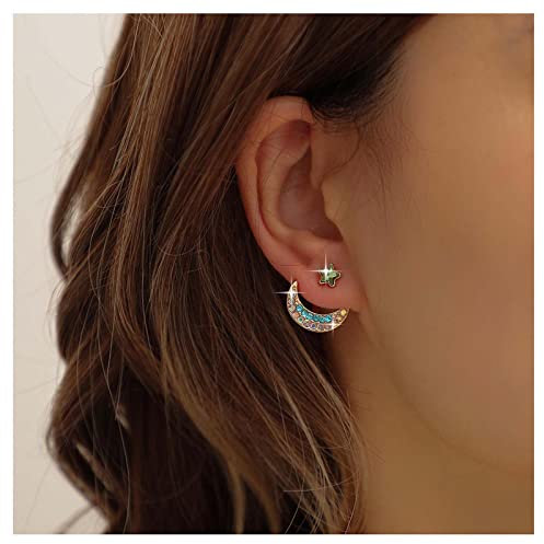 Allereya Vintage Strass Mond Stern Jacke Ohrringe Saphir Kristall Boho Mondsichel Ohrringe Schmuck Für Frauen Und Mädchen
