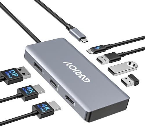 Adattatore da USB C a doppio HDMI, docking station multischermo, doppio monitor con 2 HDMI, Displayport, 100 W PD, 3 porte USB, USB C Hub multiporta Dongle compatibile con computer portatili