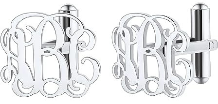FindChic Individuelle Initialen Manschettenknöpfe für Männer Personalisieren Sie Manschettenknöpfe mit Buchstaben, Edelstahl Cufflinks mit Monogramm-Initiale, Silber