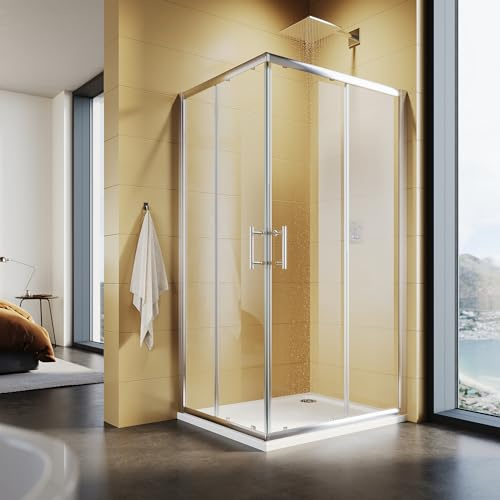 SUNXURY Duschkabine 76x100cm Doppel Schiebetür Eckeinstieg Duschabtrennung Dusche aus 5mm ESG Sicherheitsglas Duschtür Höhe 185cm