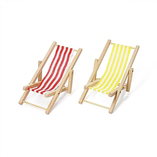 Odoria 1/12 Miniatur Strandstuhl Liegestuhl Puppenhaus Zubehör, 2 Stück, Rot and Gelb