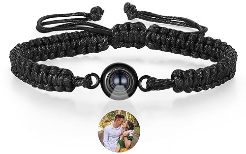 Glooraca Benutzerdefinierte Foto Armbänder Mit Bild Innen Personalisiertes Armband für Mädchen Jungen Geschenke für Männer Frauen Geburtstag Valentinstag (Schwarz)