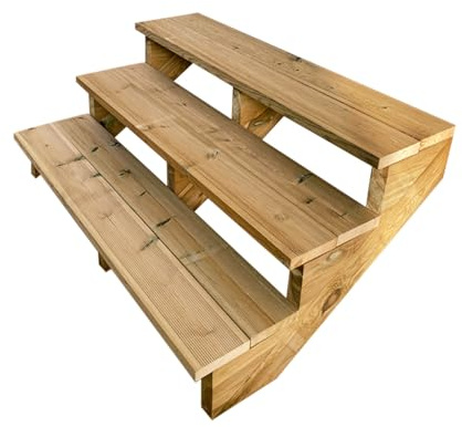 Vinuovo- Berlin - Gartentreppe Holz 3 Stufen - H 54 cm - OHNE Setzstufen, Breite 120 cm - Bausatz-Treppe aus kesseldruckimprägniertem Holz. Für Garten, Balkon und Terrasse.