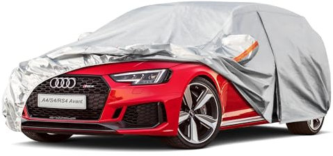 Kayme Kombi Autoplane Wasserdicht Atmungsaktiv für Audi A4 Avant (2004-2025), 6 Schichten Vollgarage Autoabdeckung für Regen Sonne Staub Schutz Verkratzt, Autoabdeckung mit Reflektierenden Streifen.