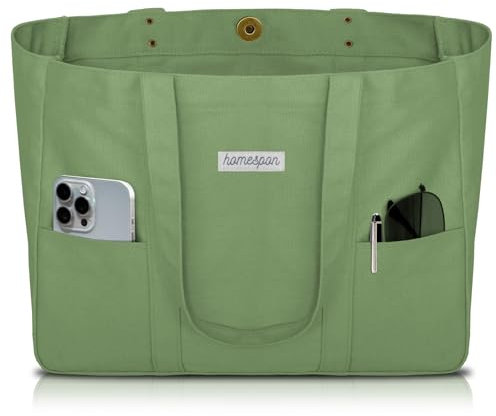 HOMESPON Canvas Tote Bag Damen Handtasche Groß Shopper Taschen Umhängetasche mit Laptop Fach (Grün)