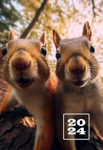 2024: A6 Terminkalender | 1 Woche auf 2 Seiten Wochenplaner | Mini Taschenkalender mit Datum | Einfach, Klein & Kompakt | Lustige Eichhörnchen