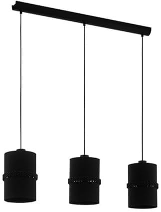 EGLO Hängelampe Paraguaio, Pendelleuchte Esstisch, Deckenlampe hängend, Stahl in schwarz, Textil, Glas in schwarz, E27 Fassung