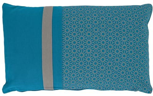 Alphadeco Sofakissen Lara Blume inkl. Füllung - Bezug: 100% Baumwolle - Mordernes Patchwork Design - viele Größen (Petrol, 50x30cm)