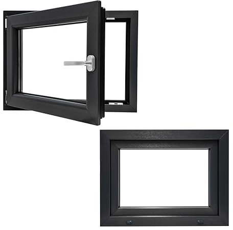 Kunststofffenster PVC Wärmedämmend Fenster Garagenfenster Kellerfenster Billig Günstig Alupl Neo Energeto Dreh Kipp 2-Fach Verglasung Innen und Außen Anthrazit 40x135cm 400x1350mm DIN Links Hersteller