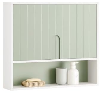 SoBuy Hängeschrank mit Türen Badschrank Wandschrank Badhängeschrank Küchenschrank Medizinschrank Badmöbel Weiß-Grün BHT ca. 60x54x15cm, BZR140-GR