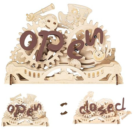 ROBOTIME 3D Puzzle Holz Open/Closed Schild, Holzpuzzle Modellbausatz Holzbausatz Kits für Erwachsene Festival Geschenke