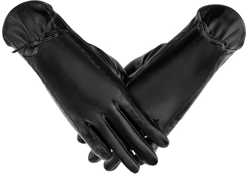 Winterhandschuhe aus Leder für Damen, Touchscreen-Handschuhe, warmes Fleece gefüttert, Damenhandschuhe für kaltes Wetter
